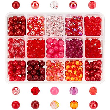 CHGCRAFT 450Pcs 8mm Red Imitation Crystal Beads Red AB Color Plated Transparent Acrylic Beads for DIY Craft Jewelry Making