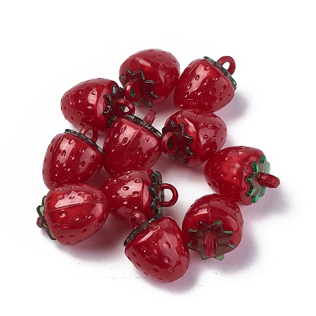 Honeyhandy Korea Acrylic Pendants, Strawberry, Red, 18.8x13.5x13.5mm, Hole: 3mm