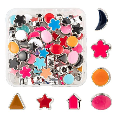Arricraft 70Pcs 7 Style UV Plating Acrylic Europen Beads, with Enamel, Large Hole Beads, Flower & Flat Round & Oval & Allow & Star & Moon & Triangle, Mixed Color, 10.5~15x7.5~11.5x7.5~10mm, Hole: 4~5mm, 10pcs/style