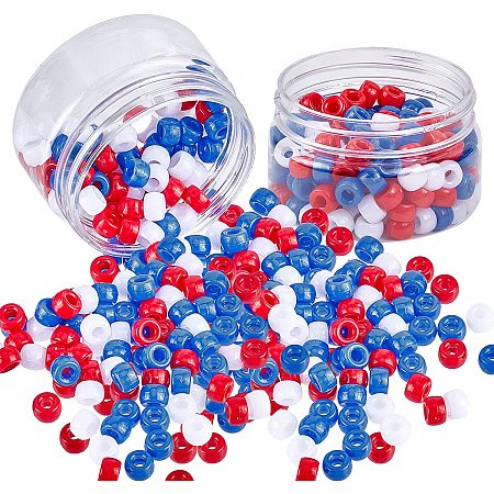 NBEADS About 180 Pcs Acrylic European Beads, Pony Beads Barrel Beads Large Hole Round Beads for Jewelry Making, 9x6mm, Hole: 4mm, 3 Colors