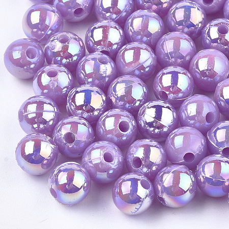 Honeyhandy Plastic Beads, AB Color Plated, Round, Medium Purple, 6mm, Hole: 1.6mm, 4500pcs/500g