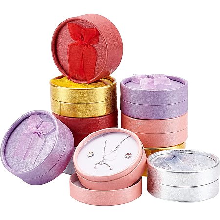PandaHall Elite 10pcs Gift Boxes with Lids 5 Colors Round Jewelry Paper Box Tiny Hard Gift Box for Bracelets Earring Rings Pendant Jewelry on Valentine's Day Anniversaries Weddings Birthdays, 3.3