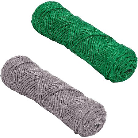 Arricraft 2 Rolls Jute Cord, Colored Jute Cord, Color Twine String for Crafts, Artworks, Picture Display, Gift Wrapping, Home Decor- Green & Gray