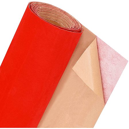 BENECREAT 9.5x157 Self Adhesive Velvet Flocking Sheet Red Soft Velvet  Drawer Liner Velvet Fabric for Jewelry Decoration and Christmas, 0.8mm  Thick 