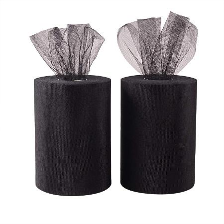 BENECREAT 2 Roll 200 Yards/600FT High Density Tulle Roll Fabric Netting Rolls for Wedding Party Decoration, DIY Craft, 6 Inch x 100 Yards Each (Black)