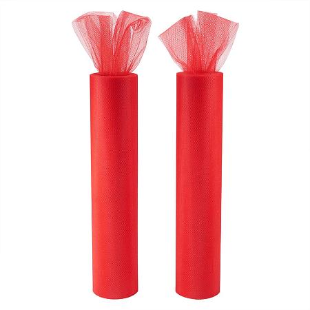 BENECREAT 2 Rolls 50 Yards Tulle Roll Fabric Netting Rolls for Wedding Party Decoration, DIY Craft, 12 Inch x 25 Yards Each (Red)