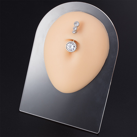 Honeyhandy Soft Silicone Belly Button Flexible Model Body Navel Displays with Acrylic Stands, Jewelry Display Teaching Tools for Piercing Suture Acupuncture Practice, PeachPuff, Stand: 8x5.1x10.6cm, Silicone: 7.2x6x1.8cm