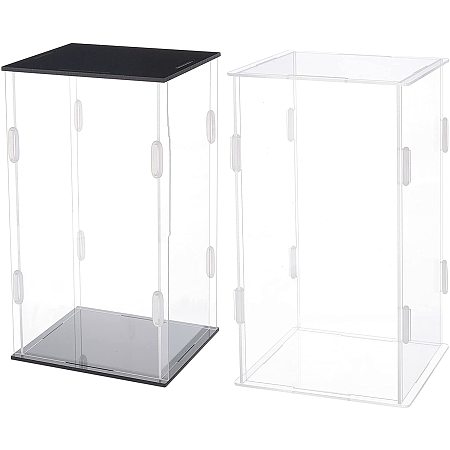 SUPERFINDINGS 2 Sets 2 Colors 10x10x20cm Acrylic Display Box Transparent Cube Organizer Doll Prevention Case Dustproof Countertop Box with Black Base for Model Toy and Collectibles Display