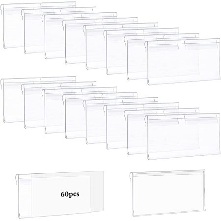 NBEADS 60 Pcs Clear Plastic Label Holders, Display Price Holder Clear Lable Holders Plastic Price Tag for Retail Prices Commodity Prices Ticket Tagging Sign Supermarket Shopping Mall Store