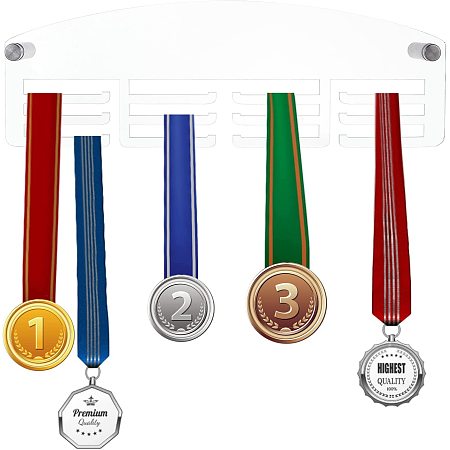 AHANDMAKER 12 Hooks Acrylic Medal Holder, 12Inch/30cm Clear Medals Display Hanger Wall Mount Medals Display Rack, Easy to Install, for Runners, Soccer, Gymnastics and All Sports