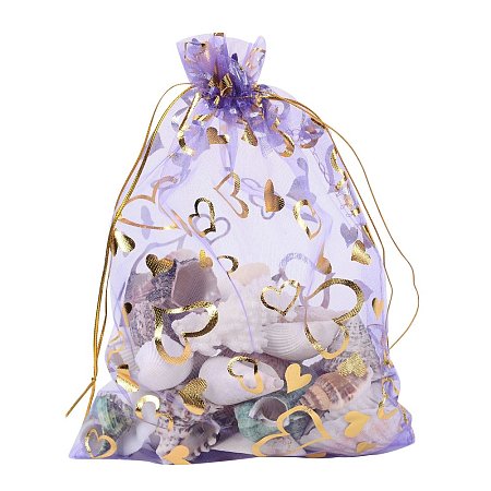 ARRICRAFT 100 PCS 5x7 Inches Heart Printed MediumPurple Organza Bags Jewelry Pouch Bags Organza Velvet Drawstring Pouches Wedding Favors Candy Gift Bags