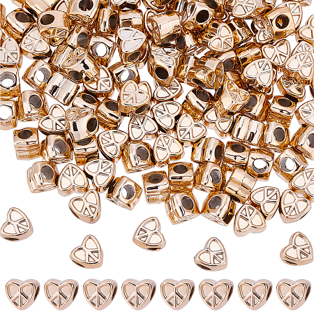 NBEADS 200 Pcs Acrylic Heart Shaped Peace Sign Beads 10mm, European Large Hole Beads Peace Symbol Loose Beads Peace Sign Spacer Beads for Jewelry Making Bracelet, Rose Gold