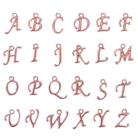 ARRICRAFT 200pcs Assorted Alphabet Charm Pendant Loose Beads Rose Gold Plated A-Z Letter Pieces