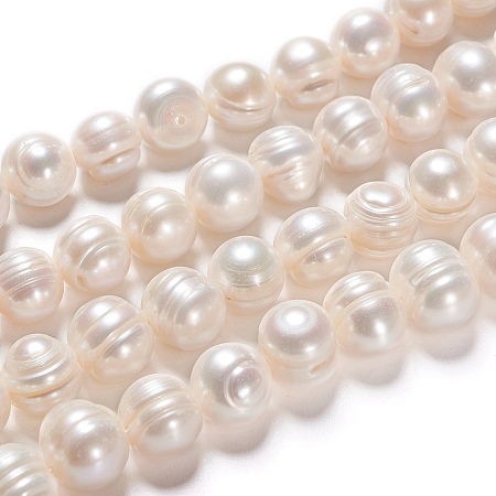 Honeyhandy Natural Cultured Freshwater Pearl Beads Strands, Round, Antique White, 10~11x9~10mm, Hole: 0.6mm, about 19pcs/strand, 7.28 inch(18.5cm)