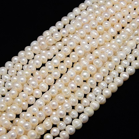 Honeyhandy Grade AA Natural Cultured Freshwater Pearl Beads Strands, Potato, Creamy White, 7~8mm, Hole: 0.8mm, about 55pcs/strand, 13.77 inch~14.17 inch