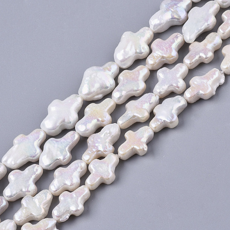 ARRICRAFT Natural Baroque Pearl Keshi Pearl Beads Strands, Cultured Freshwater Pearl, Cross, Seashell Color, 14~17x9~10x4~6mm, Hole: 0.8mm, about 27pcs/Strand, 16.14 inches(41cm)