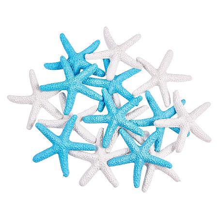 PandaHall Elite 16pcs White & Blue Starfish Resin Flatback Cabochons Pencil Finger Starfish Decorative Ornaments for Wedding Party Christmas, Home and Crafts Project