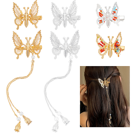 Arricraft 8 Pcs Tassel Butterfly Hairpin, Moving Wings Butterfly Hair Clips Metal Butterfly Hairs Pins Decorative Hair Accessories for Women Girls (Gold & Silver)