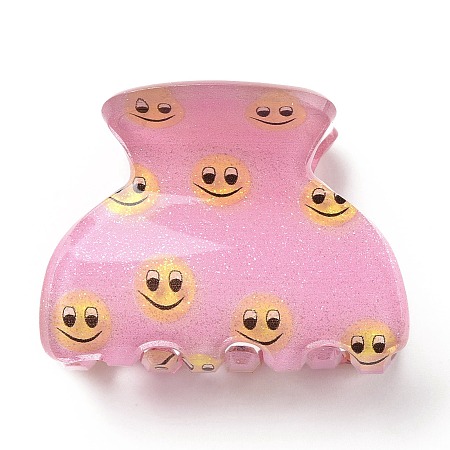 Honeyhandy Smiling Face Pattern Acrylic Claw Hair Clips, Hair Accessories for Girls, Pearl Pink, 30x40x31.5mm