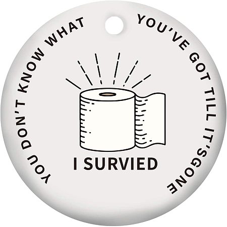 SUPERFINDINGS 1PC Quarantine Porcelain Ornament I Survived Ornament Commemorate 2020 Ornament for Home Indoor Outdoor Decor, Double-Sided Printed, Flat Round, White, 3inch