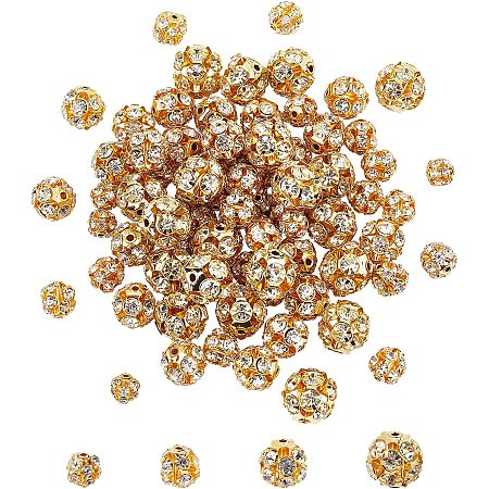 SUPERFINDINGS 80Pcs 4 Sizes Brass Rhinestone Beads with Iron Single Core Grade A Crystal Bayberry Ball Diamond Beads for Jewelry Making