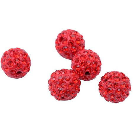Pandahall Elite About 100 Pcs 12mm Clay Pave Disco Ball Czech Crystal Rhinestone Shamballa Beads Charm Round Spacer Bead for Jewelry Making Light Red