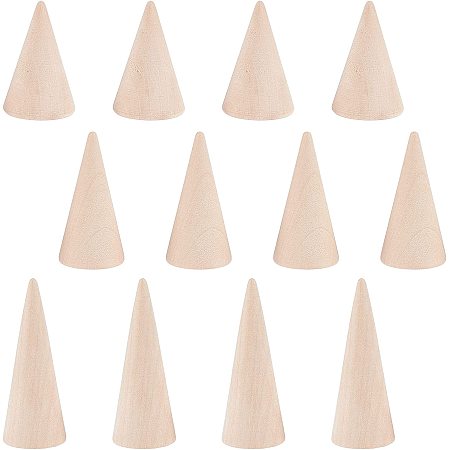 NBEADS 12Pcs 3 Sizes Wooden Ring Displays, Cone Shaped Finger Ring Stand Jewelry Display for Rings Jewelry Exhibition,Mixed Color