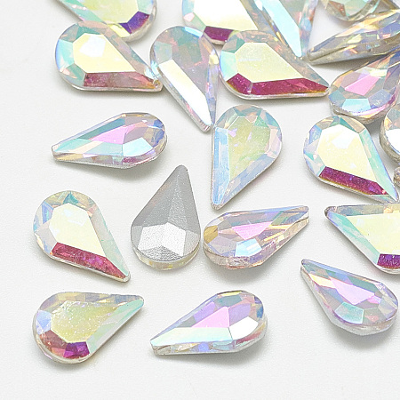 Honeyhandy Pointed Back Glass Rhinestone Cabochons, Back Plated, Faceted, teardrop, Crystal AB, 8x5x3mm