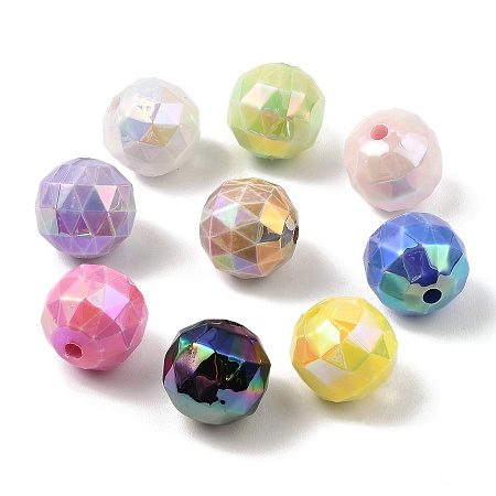 UV Plating Opaque Acrylic Beads, Iridescent, Round, Mixed Color, 16x15mm, Hole: 2.4mm