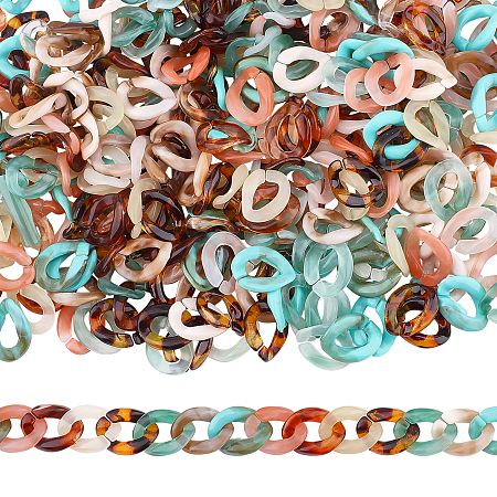 SUPERFINDINGS 700Pcs 7 Color Acrylic Linking Rings, Quick Link Connectors, For Jewelry Curb Chains Making, Imitation Gemstone Style, Twist, Mixed Color, 13x10x3mm, Inner Diameter: 4x7.5mm, 100pcs/color