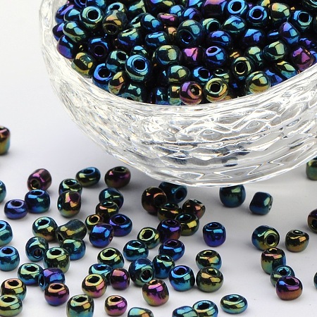 Honeyhandy 6/0 Glass Seed Beads, Iris Round, Colorful, about 4mm in diameter, hole: 1mm, about 4500pcs/pound