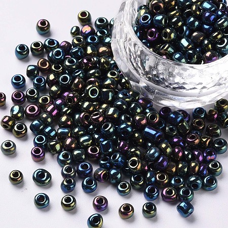 Honeyhandy 6/0 Glass Seed Beads, Iris Round, Colorful, 4mm, Hole: 1mm, about 4500pcs/pound