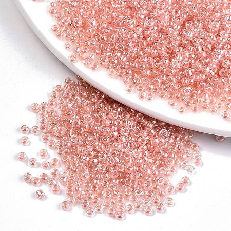 Honeyhandy 12/0 Glass Seed Beads, Transparent Inside Colours Luster, Round Hole, Round, Dark Salmon, 12/0, 2~2.5x1.5~2mm, Hole: 0.8mm, about 30000pcs/bag