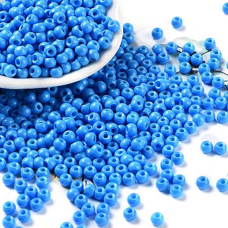 Baking Paint Glass Seed Beads, Round, Dodger Blue, 4x3mm, Hole: 1.2mm, about 7650pcs/pound
