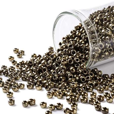 TOHO Round Seed Beads, Japanese Seed Beads, (1705) Gilded Marble Brown, 8/0, 3mm, Hole: 1mm, about 222pcs/bottle, 10g/bottle