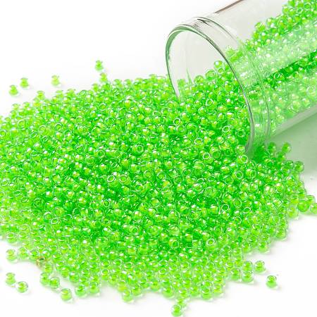 TOHO Round Seed Beads, Japanese Seed Beads, (805) Luminous Neon Green, 11/0, 2.2mm, Hole: 0.8mm, about 1110pcs/bottle, 10g/bottle