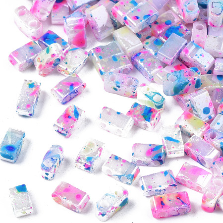 2-Hole Opaque Glass Seed Beads, Antique Style, Rectangle, Hot Pink, 4.5~5.5x2~2.5x2mm, Hole: 0.5~0.8mm