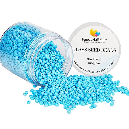 PandaHall Elite 8/0 Glass Seed Beads LightSkyBlue Diameter 3mm Loose Beads for DIY Craft, about 2000pcs/box