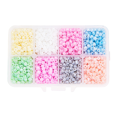 PandaHall Elite Mixed Style 6/0 Round Glass Seed Beads, Mixed Color, 4mm, Hole: 1.5mm; about 1900pcs/box