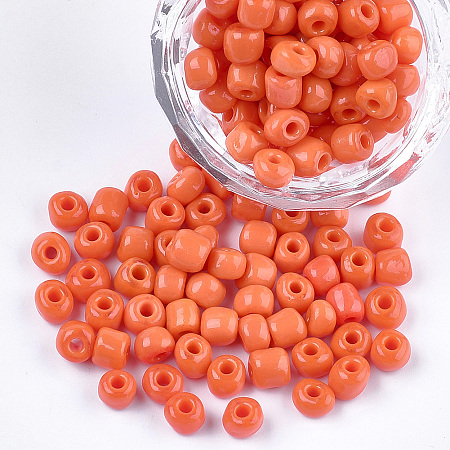 Honeyhandy Glass Seed Beads, Opaque Colours, Round, Dark Orange, 5~6x3~5mm, Hole: 1.2~2mm, about 2500pcs/bag
