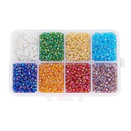 ARRICRAFT 1 Box About 3600pcs Mixed Color 8/0 3mm Glass Seed Beads Transparent Colours Rainbow Loose Spacer Beads
