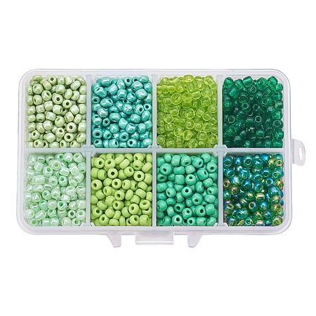 ARRICRAFT 1 Box About 1440pcs 6/0 4mm Mixed Green Round Glass Seed Beads