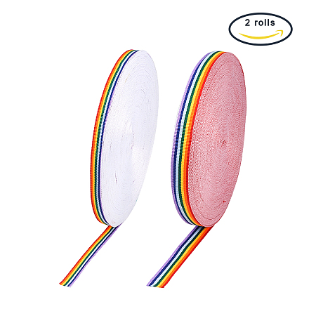 PandaHall Elite 2 Rolls Rainbow Stripes Ribbon Colorful Rainbow Stripe Craft Ribbon for Handcraft Gifts 50yards/roll(10mm,15mm)