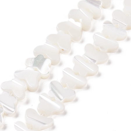 Natural Trochus Shell Beads Strands, Butterfly, White, 6x9x2.5mm, Hole: 0.8mm, about 68pcs/strand, 15.28''(38.8cm)