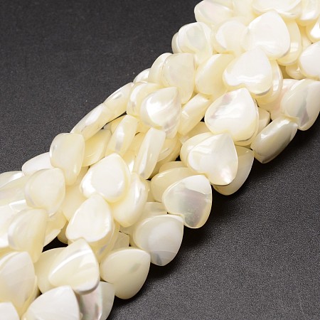 ARRICRAFT Natural Trochid Shell/Trochus Shell Beads Strands, Heart, Creamy White, 10x10x4mm, Hole: 1mm, about 42pcs/strand, 15.75 inches