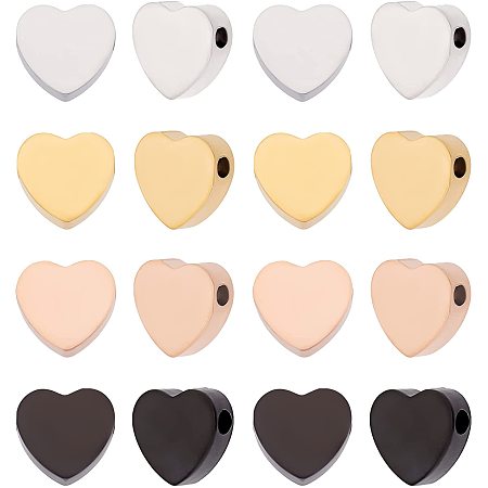 DICOSMETIC 16Pcs 1.8mm Hole 4 Colors Stainless Steel Heart Beads Heart Spacer Beads Heart Small Hole Beads Metal Heart Loose Beads Valentine's Day Beads for Jewelry Making DIY Findings