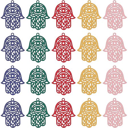 DICOSMETIC 50Pcs 5 Colors Hamsa Hand Charms Stainless Steel Evil Eye Charm Blue/Green/Red/Yellow/Pink Evil Eye Hamsa Hand Pendant Charms for Necklace Bracelet Jewelry Making, Hole: 1.4mm