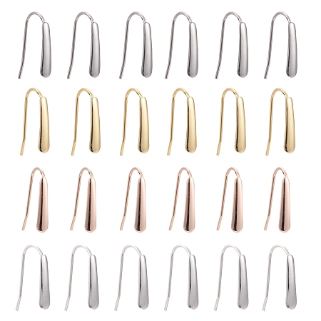 Arricraft 24Pcs/Box 4 Colors 304 Stainless Steel Earring Hooks, Flat Ear Wire, Mixed Color, 18.5x13.5x3.5mm, Hole: 1.5mm, Pin: 0.8mm, 6pcs/color