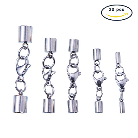 PandaHall Elite 20 Pcs 304 Stainless Steel Lobster Claw Clasps with Cord End Caps 6 Sizes for Jewelry Making