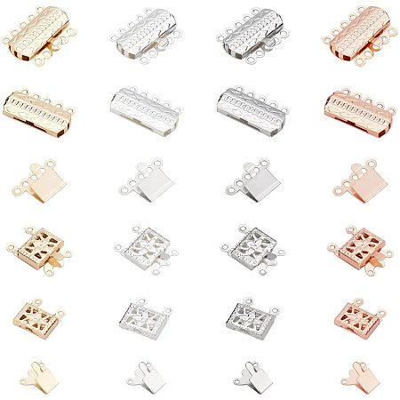 UNICRAFTALE 32Pcs 4 Colors 304 Stainless Steel Multi-Strand Box Clasps Rectangle with Flower Clasps Jewelry Connector Spacer Clasps for Earrings Bracelets Necklaces Jewelry DIY